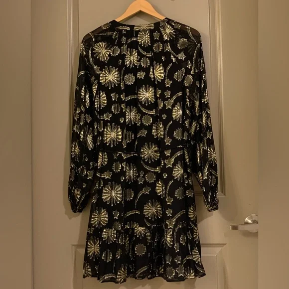 NEW Boden Firework Jacquard Party Black Gold Metallic Sheer Tiered Dress Size 14 - Picture 12 of 13